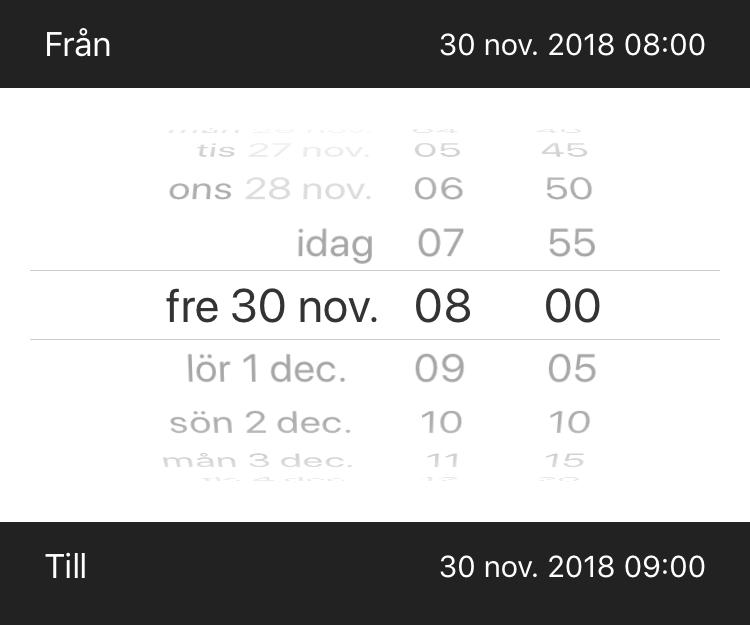 8 9 9 Klicka på fältet Från och ange det datum och klockslag som aktiviteten börjar.