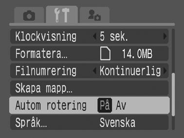 Ställa in funktionen Automatisk rotering Fotograferingsmetod Kameran är utrustad med en intelligent orienteringssensor som identifierar orienteringen för en bild som tas när kameran hålls vertikalt,