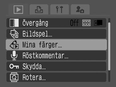 Lägga på effekter med funktionen Mina färger Med funktionen Mina färger kan du använda effekter i dina fotografier (endast stillbilder). Du kan välja mellan följande effekter i Mina färger.