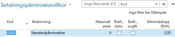 Betalningspåminnelsevillkor Påminnelsevillkor innehåller information om antalet påminnelser och ett minimibelopp innan en kund får en betalningspåminnelse.