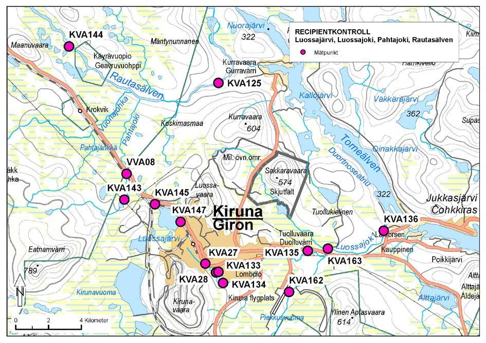 Bilaga 3 - Mätpunkter Luossajärvi vattensystem Karta över placering av provtagningspunkter avseende utgående vatten från Norra Luossajärvi för sjöns gamla