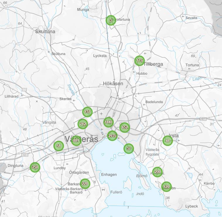 VÄSTERÅS STAD 2019-06-18 Utifrån byggaktörernas lämnade prognos i januari 2019 redovisar kartan var byggnationen planeras