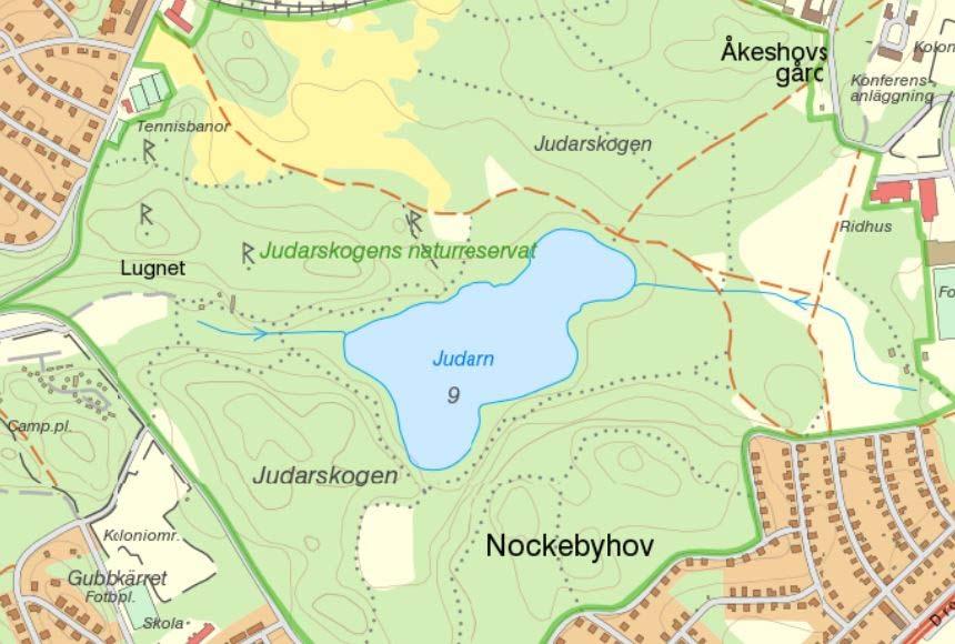 L Figur 32. Judarn är en preliminär vattenförekomst och är belägen i Judarskogen, i Bromma. Provtagningslokaler i Judarn 2017, litoral (L).