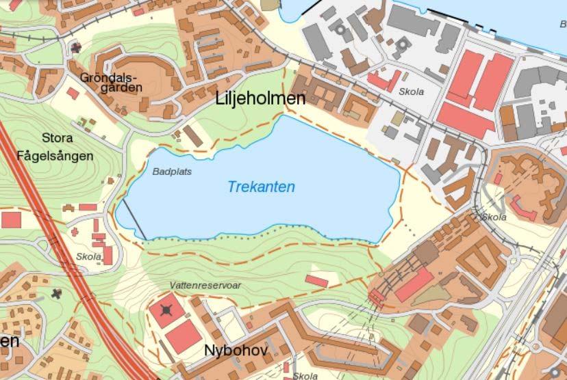 S Figur 54. Trekanten är en preliminär vattenförekomst och är belägen vid Liljeholmen. Provtagningslokal i Trekanten 2017, sublitoral (S).