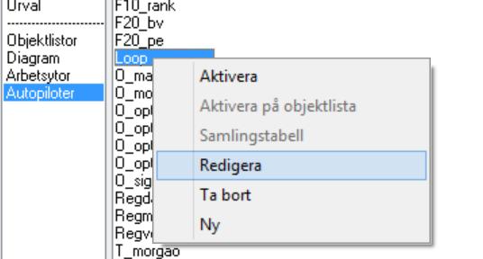 Övning 1: Ändra tid Sätt tiden i Autopiloten Loop till 2 sekunder, dvs hur länge varje objekt ska visas. 1. Välj Analytikern, 2.