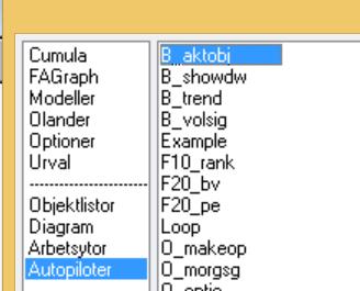 Övning 2: Skapa ny autopilot med en ny objektlista, modell och period.
