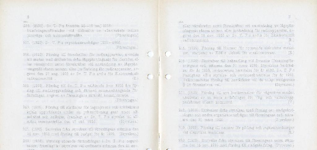 206. (1928). Sv. T. F:s årsmöte 18 19 maj 1928: Inledningsanföranden vid diskusion om»samarbete mellan järnvägs- och automobiltrafik». 207. (1928). Sv. T. F:s organisationsfrågor 1921 1928. 208.