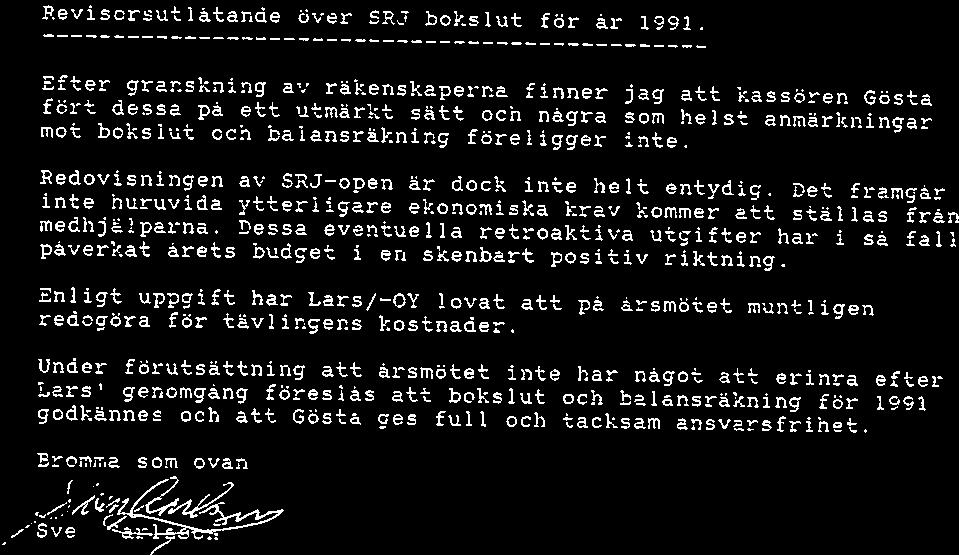 STOCKHOLMS RÄVJÄC te BALANSRÄKNING PER DEN 31/12 1991 Ingående salcio Postgirokonto 9018.34 Postgirokapitalsamlingskonio 1262.01 10280.35 Överskott 409.