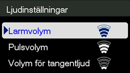 Larmvolym, exempel Så här ändrar du t.ex. larmvolymen: 1.