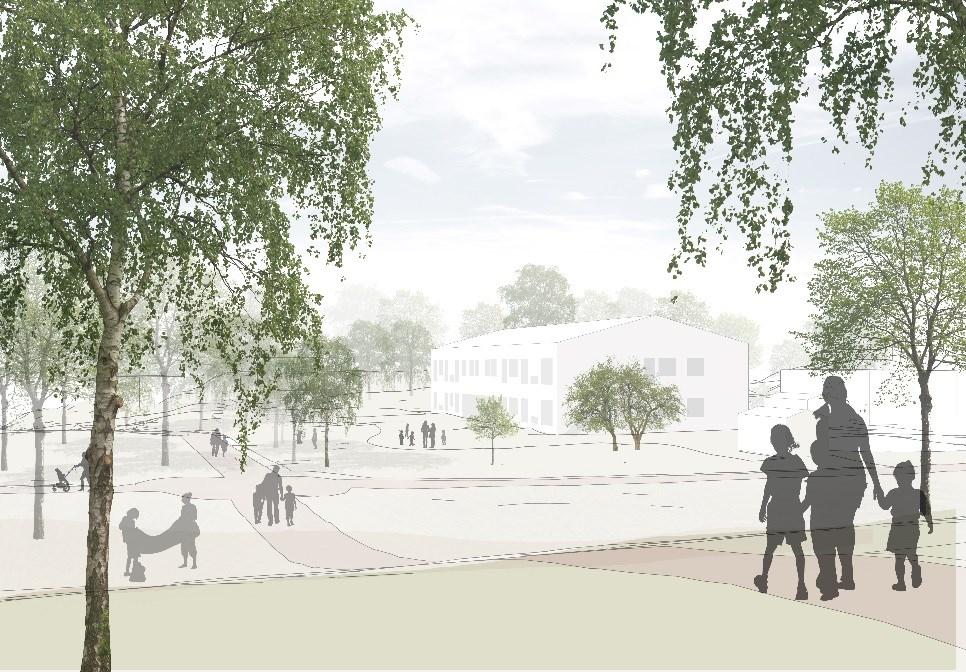 Förskolan Båtholmen Tomten ligger på toppen av ett berg i ett naturområde med dramatisk topografi.