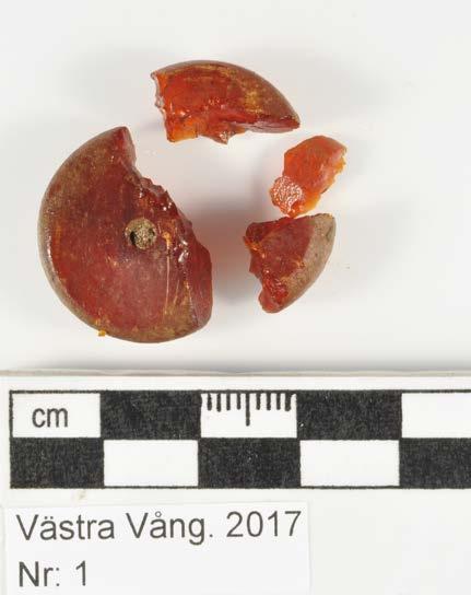 I brottytorna syns ett kraftigt krackelerat inre. Pärlans utsida är täckt av föroreningar, likaså dess centrumhål som är helt fyllt.