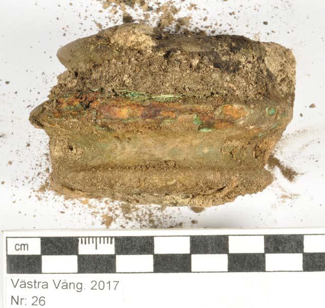 Utsidans mittersta vulst med spår efter järnsalter och spridda ytor med koppar(ii)klorid.