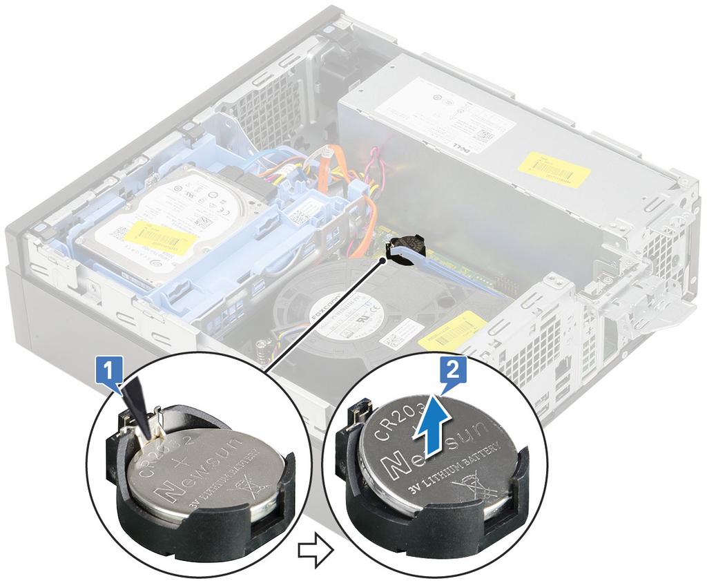 Installera knappcellsbatteriet 1.