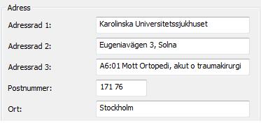 Adresseringsprincip i TakeCare för Karolinska Adressrad 1: Adressrad 2: