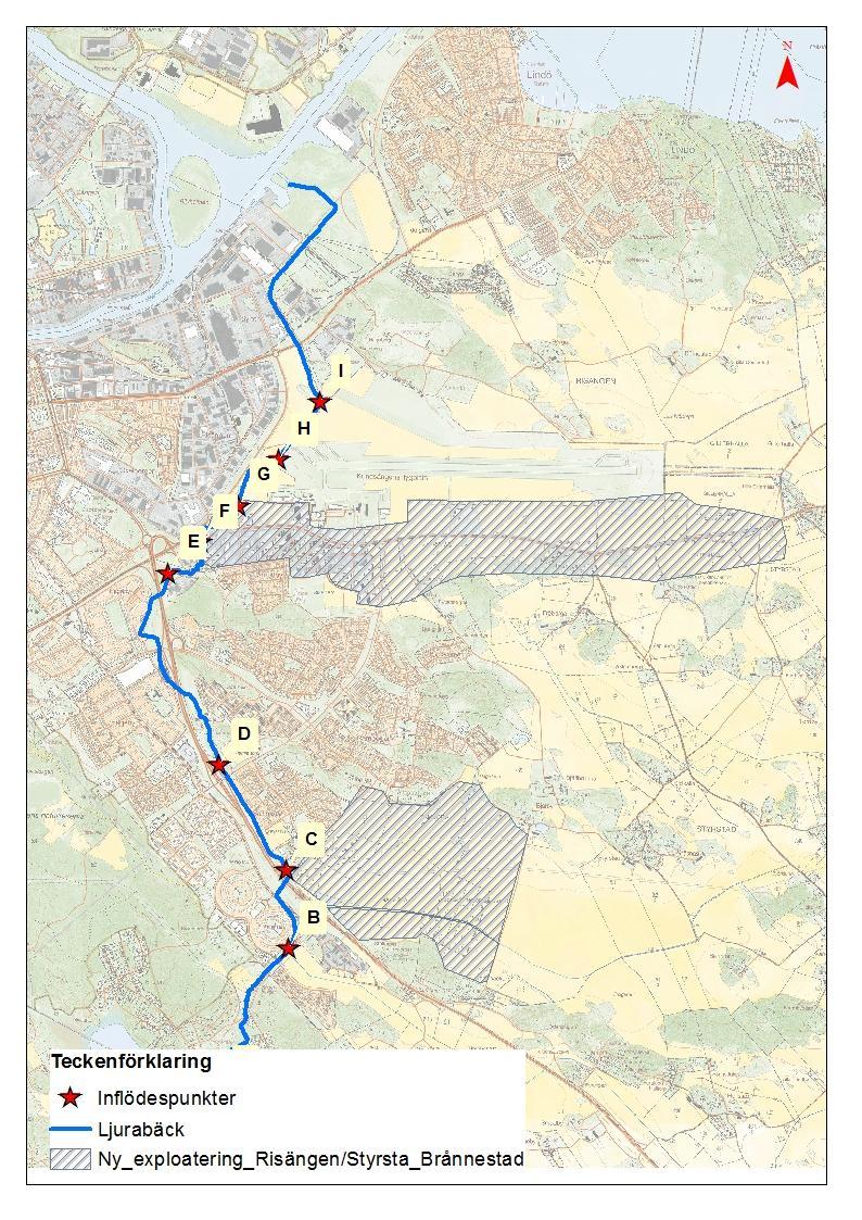 naturmarksflödena i dessa två delområden ersatts med en specifik tillrinning på 5 l/(s ha).