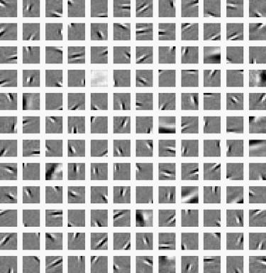 Överkomplett, gles bildrepresentation Överkomplett = antal basfunktioner > antal pixlar i en patch Sparse basis functions for the patches were extracted from training images by an iterative learning