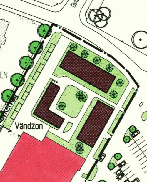 Gällande plan medger bostadskomplement i högst en våning (n1) och bostadsgård (n2) i den västra delen av fastigheten där ändringen föreslås.