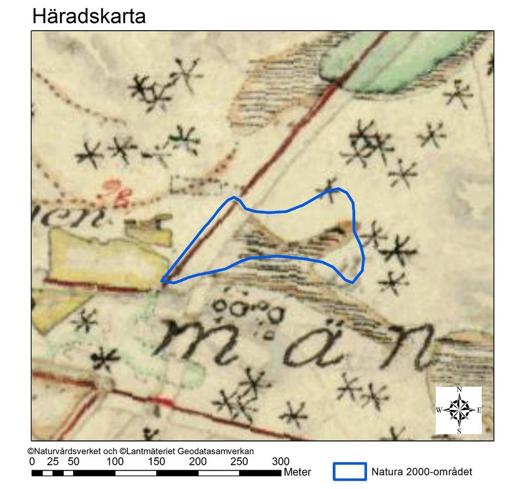 Natura 2000-område Natura 2000-kod Diarienummer Sida 17 av 17 Häradskartan, från slutet av 1800-talet, visar att området varit ganska öppet med fuktiga områden och beväxt med barrskog.