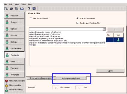 konverteringen till XML-format. Bifoga övrigt PDF-dokument För att bifoga övriga dokument i PDF-format väljer du först fliken Accompanying Items.