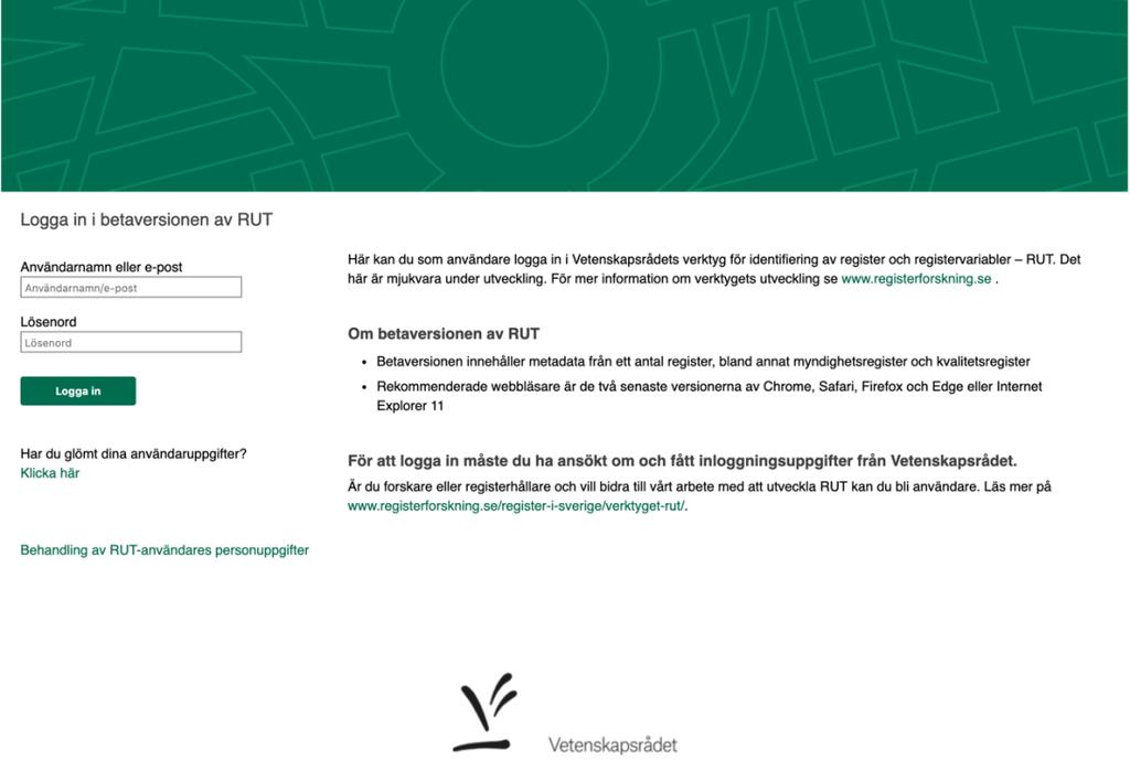 5 Logga in RUT hittar du på http://rut.registerforskning.se.