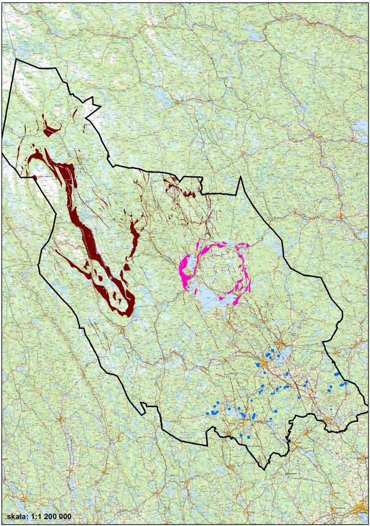 Karta över kalk och diabas i berggrunden.