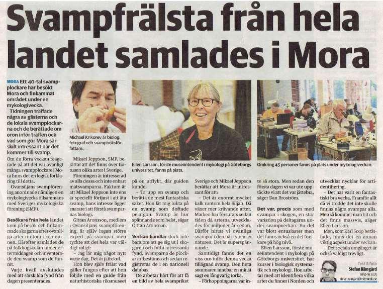 Medial uppmärksamhet Faksimil av halva sidan från det helsidesreportage Mora Tidning