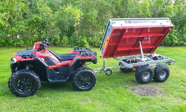 K-OFFROAD Trevägstippande ATV-vagn, lackeras i valfri färg Innermått, flak Plåttjocklek K0-12T3 3000 mm 1310 mm Volym 0,6 m 3 Tippvinkel 50 Tjänstevikt, kg 250 Maxlast, kg 1200 Totalvikt, kg 1450 Max
