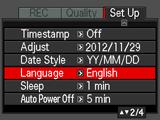 Specificering av skärmspråk (Language) Atgärder [MENU] * Fliken Inst. * Language. Välj önskat skärmspråk. 1Välj fliken längst till höger. 2Välj Language. 3Välj önskat språk.