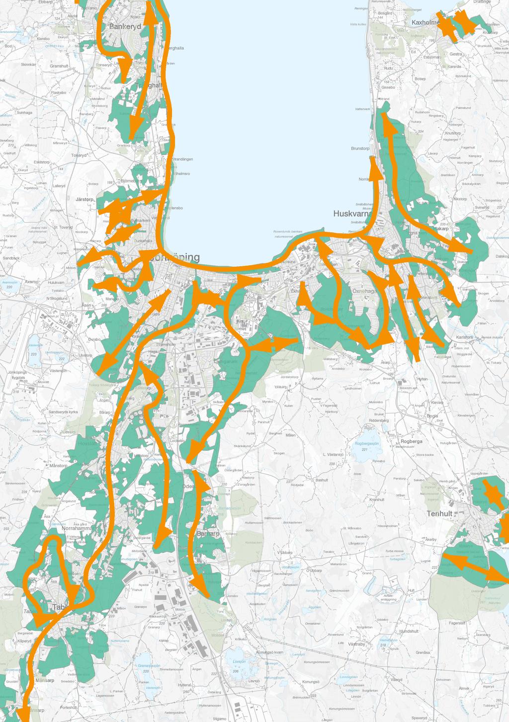 Gröna stråk Ett grönområde ska bedömas som särskilt värdefullt om: Det ligger centralt i ett grönt stråk eller om det stärker svaga länkar i ett grönt stråk Är utpekat som ett område med särskilda