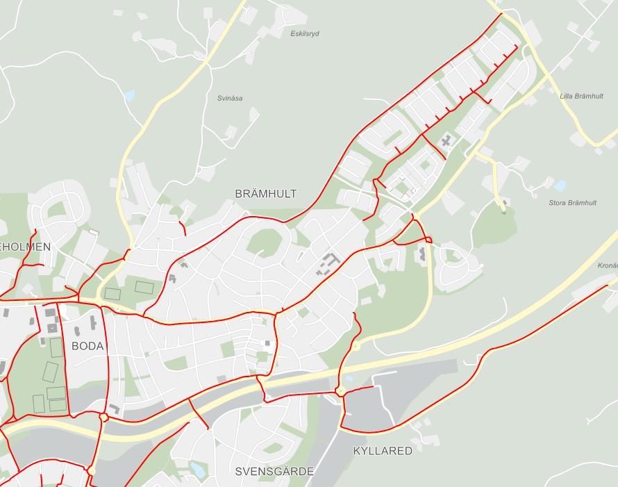 2.3 Gång- och cykeltrafik Brämhult har ett väl utbyggt gång- och cykelvägnät in till centrum. Cykelväg finns längs med hela Dammkullevägen.