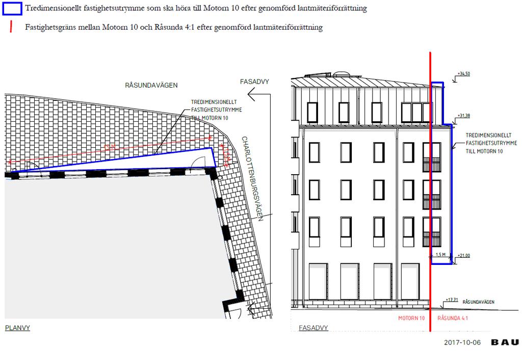 12 (15) Illustrationsbild över planerat tredimensionellt fastighetsutrymme hörandes till Motorn 10, efter genomförd fastighetsbildning (illustration framtagen av BAU).