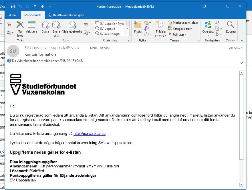 INSTRUKTIONER E-LISTA för cirkelledare Studiecirkel ATT LOGGA IN När din kontaktperson på SV har skapat ditt arrangemang på e-lista så kommer du att få ett mail med inloggningsuppgifter.