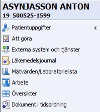 Det finns flera sätt att nå patientuppgifter - I fönster Sök/välj om du skrivit in ett personnummer eller markerat patient i Patientlista klicka på Blå gubbe.