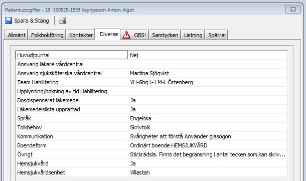 Fliken Diverse För att lägga till eller redigera dubbelklickar du i önskat fält eller markerar och klickar på Redigera.