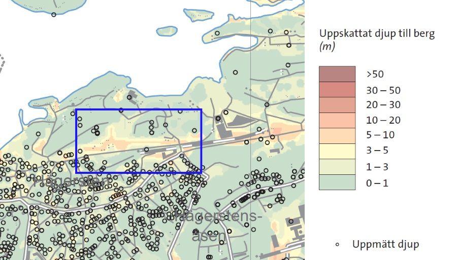 Enligt SGUs jorddjupskarta är jorddjupet i området maximalt 10 m. se fig. 5.2 Figur 5.