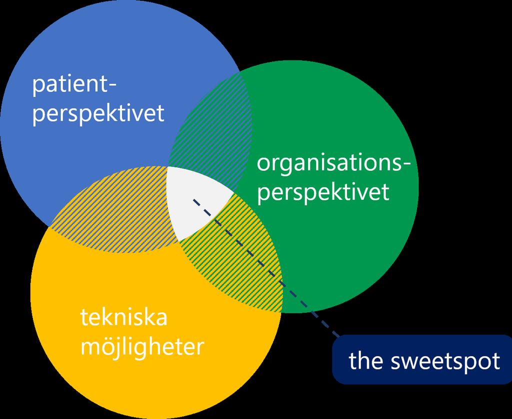 Digitaliseringsområden i fokus För att hitta det som skapar mest värde vägs patientperspektivet, organisationsperspektivet och de tekniska möjligheterna samman.