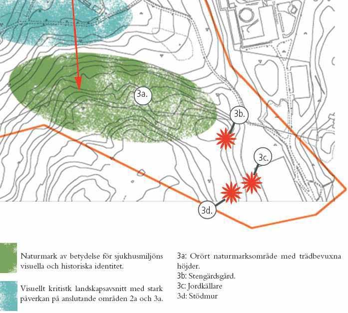 26(41) Slutsats Delområde 3 har höga landskapshistoriska värden som orörd naturmark. Kopplingarna till parken och Renströmska sjukhuset utgör en viktig del i värdet.
