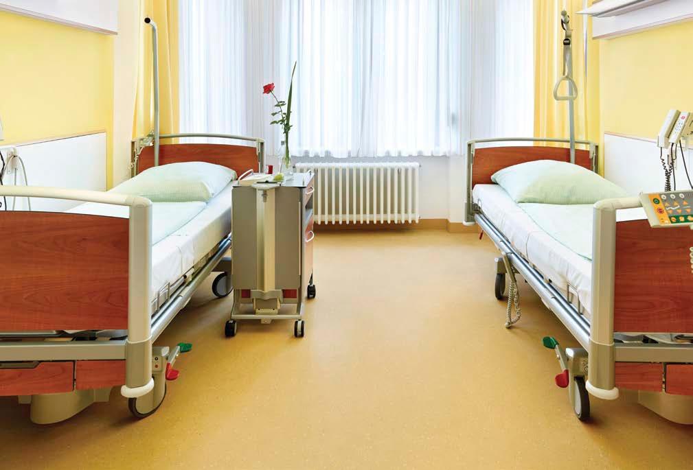 Akustiken under kontroll nora systems 5 Det går inte att göra en sjukvårdsinrättning helt tyst, men det går att välja en tystare golvbeläggning.