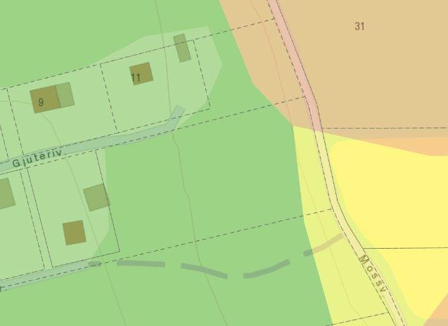 Jordarter i området enligt kommunal kartering. Grön färg indikerar grovsilt och block.