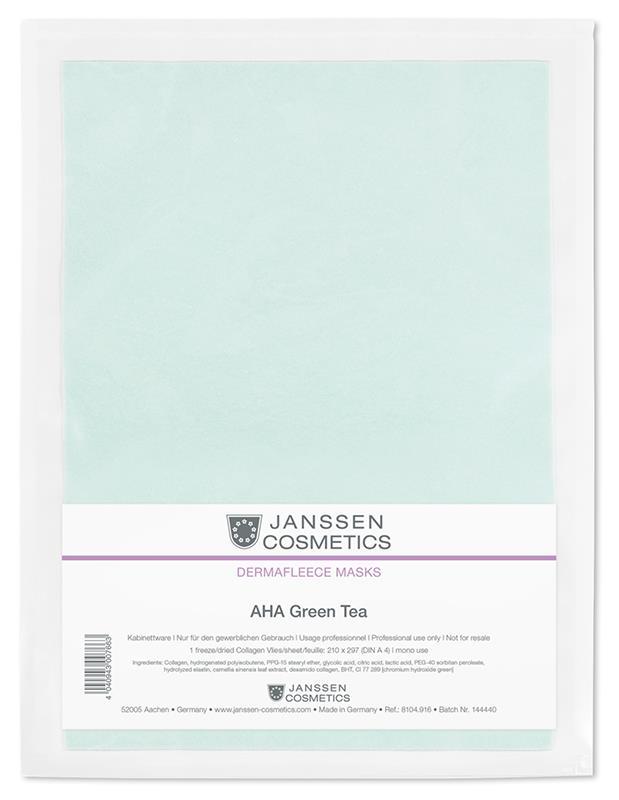 8104.916 Collagen AHA Green Tea FLEECEMASK FÖR FET, OREN HUD Idealisk för hud med en tendens till orenheter, överdriven torrhet, hyperpigmentering och fina linjer eller rynkor.