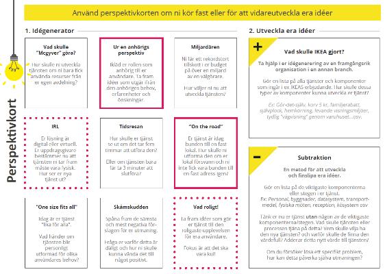i era idéer. Det kan låta paradoxalt att begränsningar gör oss mer kreativa, men vi tänker ofta mer innovativt inside the box! Gör så här: 1. Utgå ifrån er utmaning eller en redan framtagen idé.