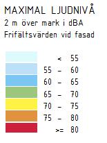 Då riktvärdet Leq 60 dba uppfylls tillämpas inga riktvärden för maximal ljudnivå vid fasad.