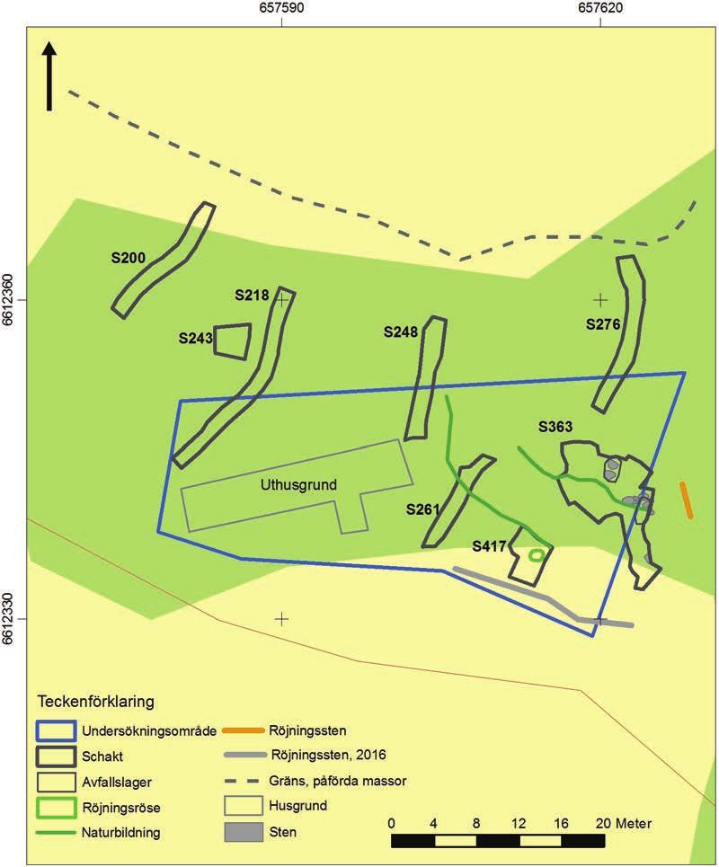 Undersökningsresultat Det öppnades åtta schakt motsvarande 245 m 2.