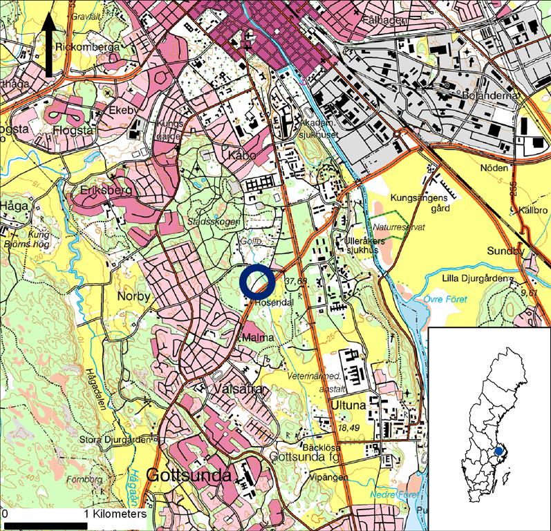 Sammanfattning I november 2010 genomförde SAU en arkeologisk utredning vid Rosendal i södra Uppsala. Syftet vara att konstatera om det inom RAÄ 610:1 fanns fasta fornlämningar.