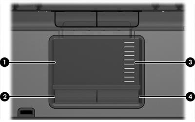styrplatta I nedanstående bild och tabell visas och beskrivs datorns styrplatta. Komponent Beskrivning (1) Styrplatta* Flyttar pekaren och väljer eller aktiverar objekt på skärmen.