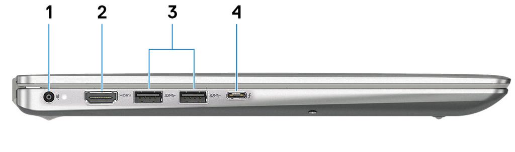 Vänster 1 Nätadapterport Anslut en nätadapter för att förse datorn med ström. 2 HDMI-port Ansluter till en TV eller annan HDMI-in-aktiverad enhet. Ger bild- och ljudutgång. 3 USB 3.