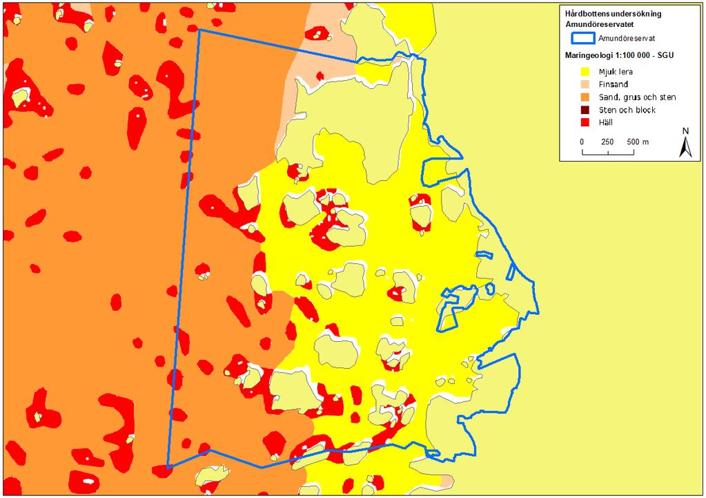 2 Områdesbeskrivning Det inventerade området sträcker sig från Stora Amundö i norr till Björkholmen och Stora Ryggen i söder (figur 1).