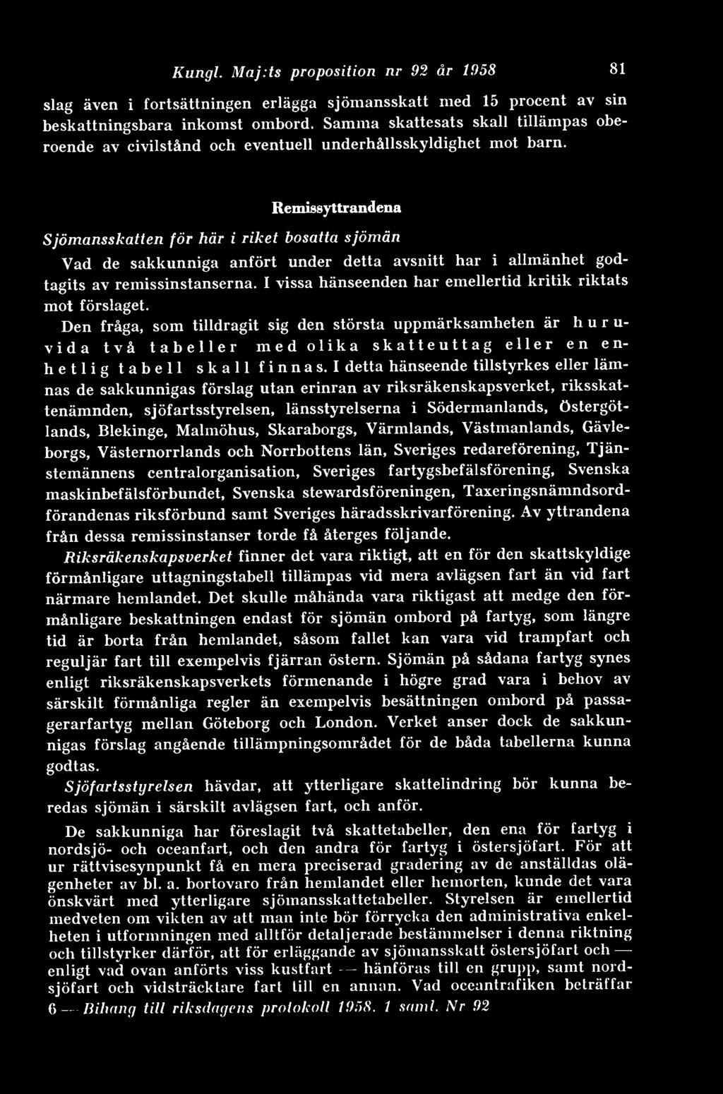 Remissyttrandena Sjömansskatten för här i riket bosatta sjömän Vad de sakkunniga anfört under detta avsnitt har i allmänhet godtagits av remissinstanserna.