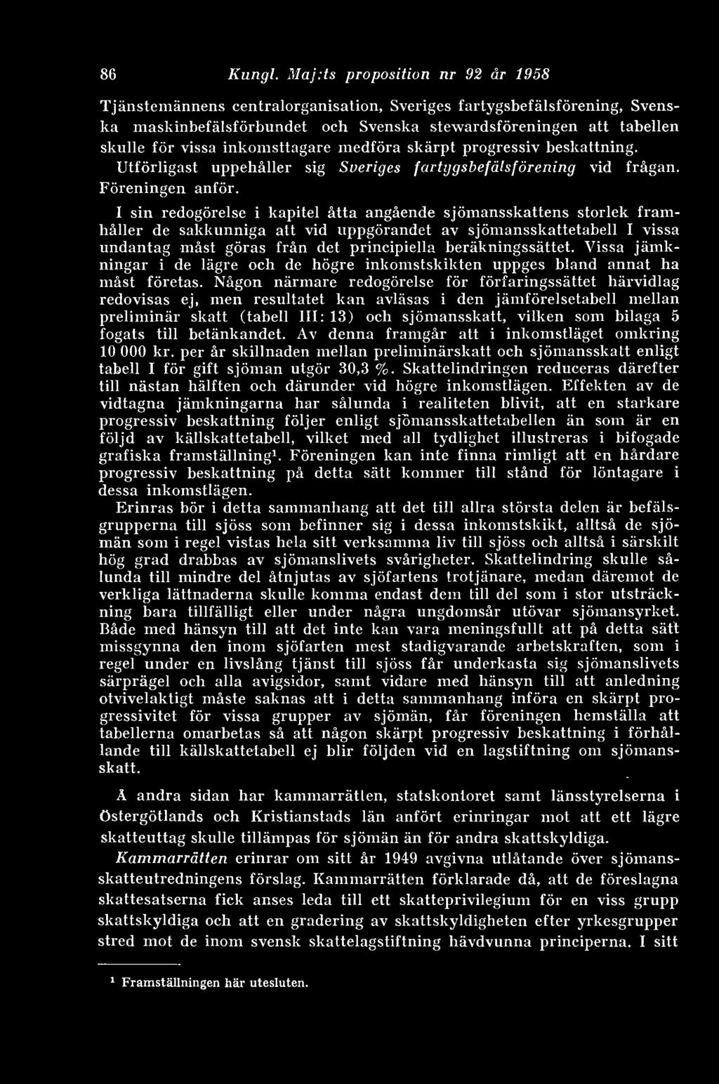 inkomsttagare medföra skärpt progressiv beskattning. Utförligast uppehåller sig Sveriges fcirtijgsbefälsförening vid frågan. Föreningen anför.