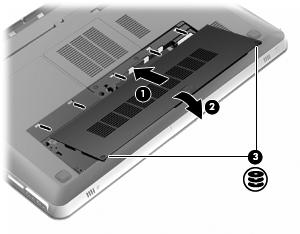 c. Dra åt de 2 skruvarna i hårddiskpanelen (3). 10. Sätt tillbaka batteriet. 11.